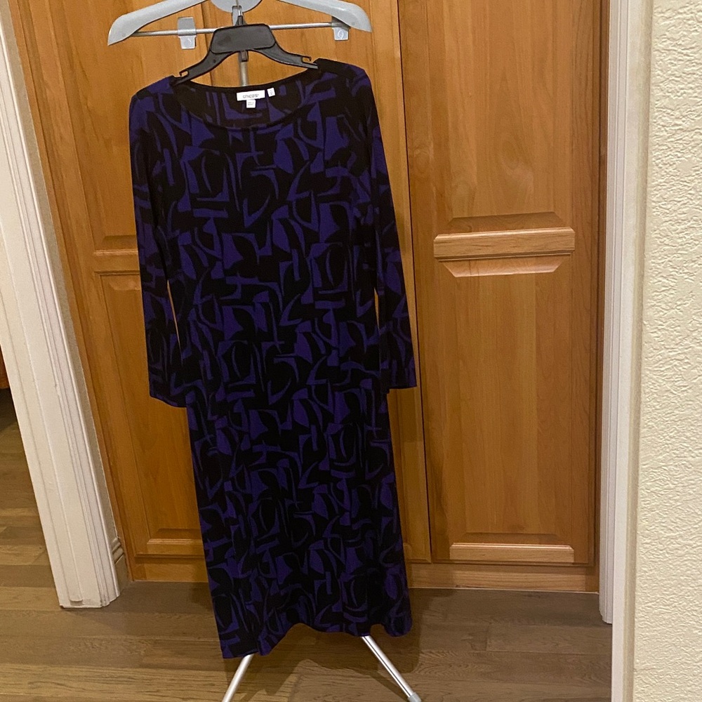 Chico's Long Sleeve Dress in Purple and Black